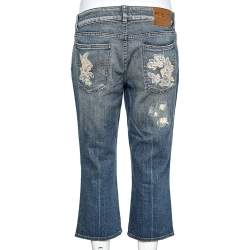 RED Valentino Indigo Denim Distressed Cropped Jeans L