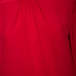 Pre Owned RED Valentino Red Silk Gathered Detail Long Sleeve Blouse M