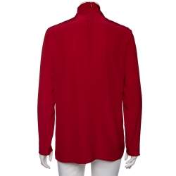 Pre Owned RED Valentino Red Silk Gathered Detail Long Sleeve Blouse M
