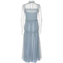 Pre Owned RED Valentino Pale Blue Ruched Tulle Sleeveless Maxi Dress L