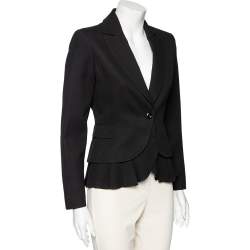 Pre Owned RED Valentino Black Crepe Ruffled Hem Blazer S