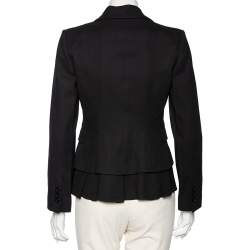 Pre Owned RED Valentino Black Crepe Ruffled Hem Blazer S