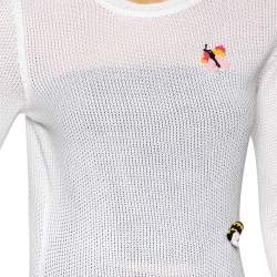 RED Valentino White Cotton Knit Floral Appliqued Long Sleeve Jumper M