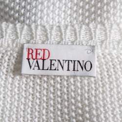 RED Valentino White Cotton Knit Floral Appliqued Long Sleeve Jumper M