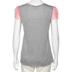 Pre Owned RED Valentino Grey Cotton & Lace Trimmed Pocket Detailed Top M
