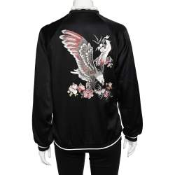 RED Valentino Black Satin Crepe Eagle Embroidered Bomber Jacket M