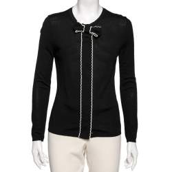 Pre Owned RED Valentino Black Wool Bow And Scalloped Detail Top L