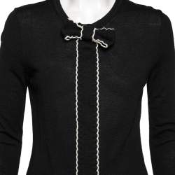 Pre Owned RED Valentino Black Wool Bow And Scalloped Detail Top L