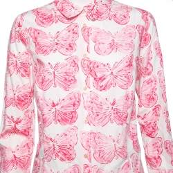 Pre Owned RED Valentino White and Pink Butterfly Print Long Sleeve Shirt L