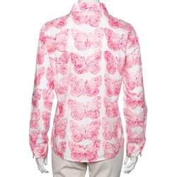 Pre Owned RED Valentino White and Pink Butterfly Print Long Sleeve Shirt L