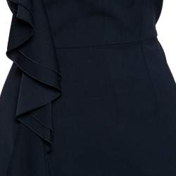 Pre Owned RED Valentino Navy Blue Stretch Wool Ruffle Detail Midi Dress L
