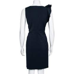 Pre Owned RED Valentino Navy Blue Stretch Wool Ruffle Detail Midi Dress L