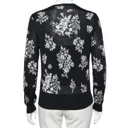 RED Valentino Black Jacquard Knit Lace Trim Button Front Cardigan L
