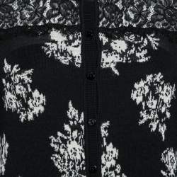RED Valentino Black Jacquard Knit Lace Trim Button Front Cardigan L