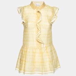 Pre Owned Red Valentino Yellow Floral Printed Cotton Ruffle Trimmed Mini Dress S