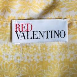 Pre Owned Red Valentino Yellow Floral Printed Cotton Ruffle Trimmed Mini Dress S