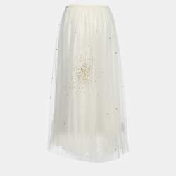 Pre Owned RED Valentino Off White Embellished Tulle Overlay Maxi Skirt M