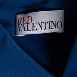 Pre Owned RED Valentino Blue Silk Pleated Front and Ruffle Trim Top M
