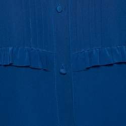 Pre Owned RED Valentino Blue Silk Pleated Front and Ruffle Trim Top M