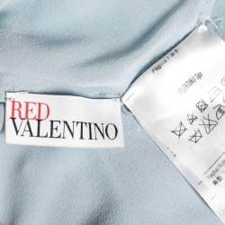 Pre Owned RED Valentino Blue Silk Ruffle Trim and Pleated Front Long Sleeve Blouse S