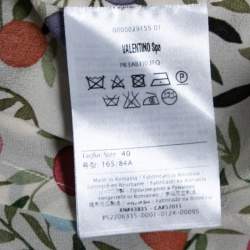 Pre Owned RED Valentino Cream and Green Printed Crepe Bow Tie Neck Button Front Blouse S