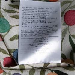 Pre Owned RED Valentino Cream and Green Printed Crepe Bow Tie Neck Button Front Blouse S