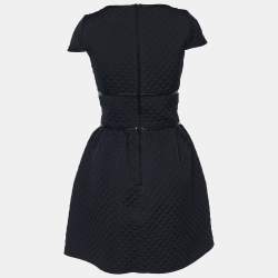 Pre Owned RED Valentino Black Quilted Leather Trim Detailed Cap Sleeve Dress M