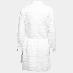 Pre Owned RED Valentino White Lace Button Front Long Sleeve Midi Dress L