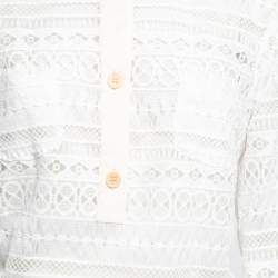 Pre Owned RED Valentino White Lace Button Front Long Sleeve Midi Dress L