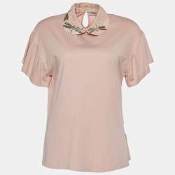 RED Valentino Pink Cotton Dragonfly Embellished Collar Detail T-Shirt S