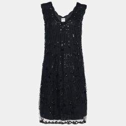 RED Valentino Black Tulle Sequin Embellished Scalloped Sleeveless Dress M
