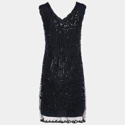 RED Valentino Black Tulle Sequin Embellished Scalloped Sleeveless Dress M