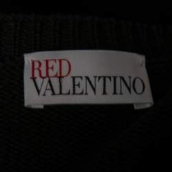 Pre Owned RED Valentino Black Floral Embroidered Cotton Knit Ruffle Trim Sweater L