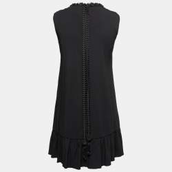 Pre Owned RED Valentino Black Crepe Lace Detail Ruffle Hem Dress XS