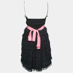 Pre Owned RED Valentino Black Cotton Ruffle Tiered Mini Dress M