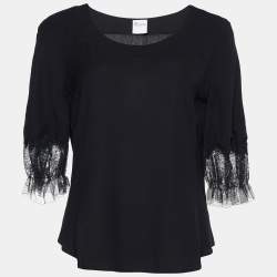 RED Valentino Black Viscose Ruffle Sleeve Top S