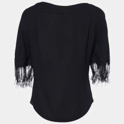 RED Valentino Black Viscose Ruffle Sleeve Top S