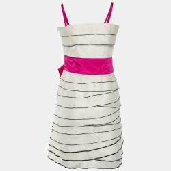 RED Valentino Cream Silk Bead Embellished Tiered Mini Dress M