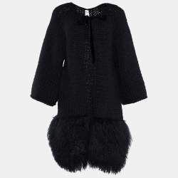 Pre Owned RED Valentino Black Wool Fur Trim Cardigan L