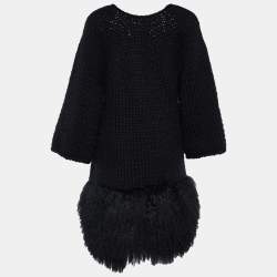 Pre Owned RED Valentino Black Wool Fur Trim Cardigan L