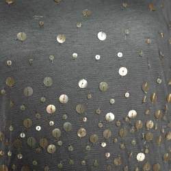 Pre Owned RED Valentino Grey Embellished Mesh Overlay Ruffle Bottom Dress M