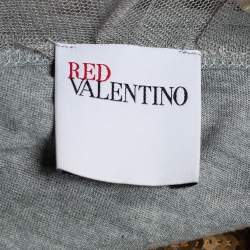 Pre Owned RED Valentino Grey Embellished Mesh Overlay Ruffle Bottom Dress M