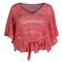 Red Valentino Coral Pink Knit Perforated Belted Top M
