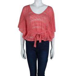 Red Valentino Coral Pink Knit Perforated Belted Top M
