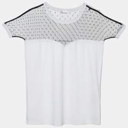 Pre Owned RED Valentino Monochrome Cotton Tulle Detail T-Shirt L