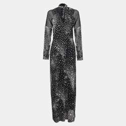 RED Valentino Black Star Printed Silk Mesh Panel Jumpsuit M