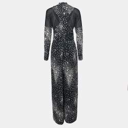 RED Valentino Black Star Printed Silk Mesh Panel Jumpsuit M