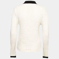 RED Valentino Off White Knit Contrast Collar Detail Zip Front Cardigan M