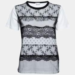 RED Valentino White Cotton Contrast Lace Crew Neck T-Shirt XS