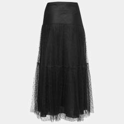 Pre Owned RED Valentino Black Polka Dot Tulle Flounce Skirt M